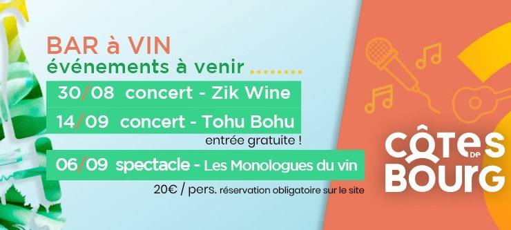 Concert 
 Le groupe Tohu Bohu clôturera la saison du bar à vin des Côtes de Bour…