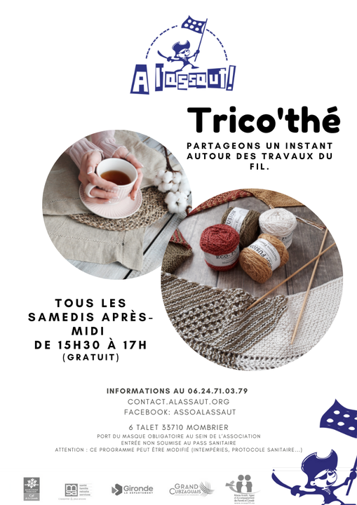 Samedi après midi, reprise du trico’thé dès 15h30.
 Amenez vos aiguilles et pa…