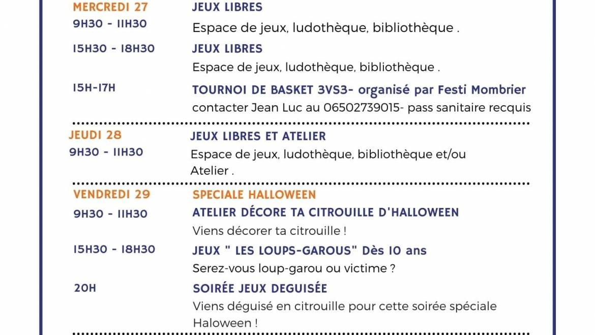 Les vacances de la Toussaint approchent à grands pas !! 
 Voici le programme p…