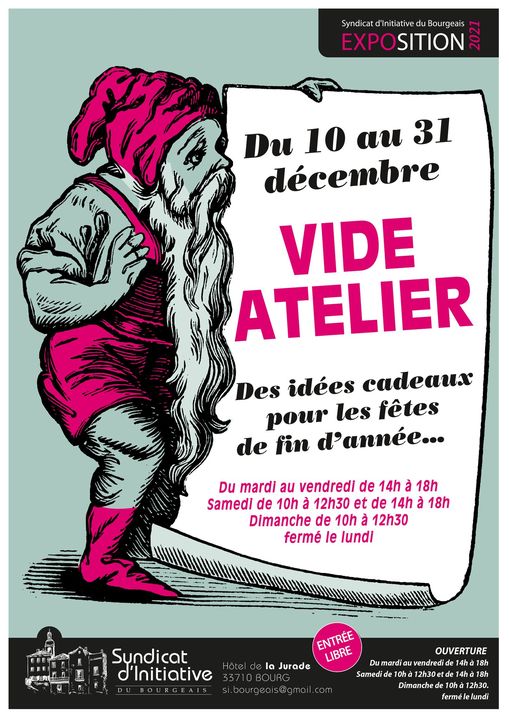 Vide Atelier au Syndicat d’initiative 

Du 10 au 31 décembre ! 

Exposition orga…