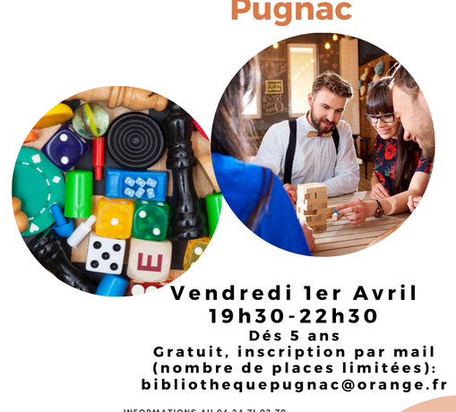 Notre soirée jeux du mois d avril aura lieu à Pugnac le 1er.
 Attention, le no…