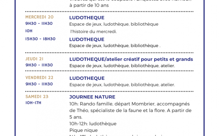 Programme des vacances!