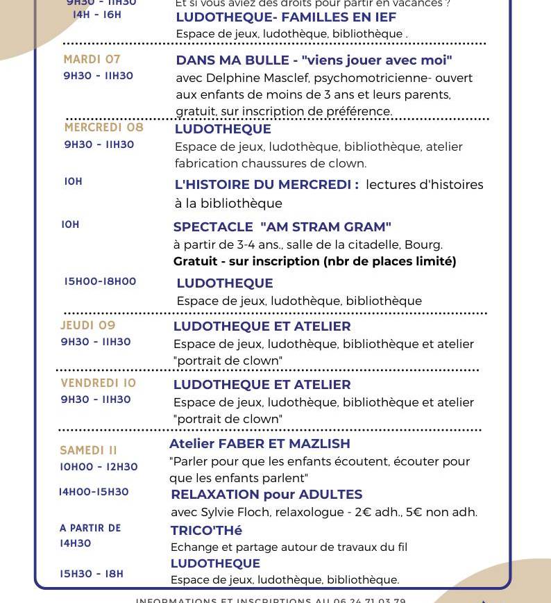 Programme du 6 mars au 1er avril 2023