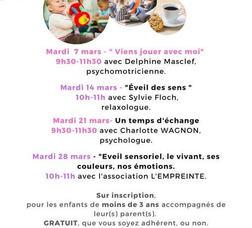 Il reste des places pour l’atelier d’éveil sensoriel ce mardi 28 mars, pour le…