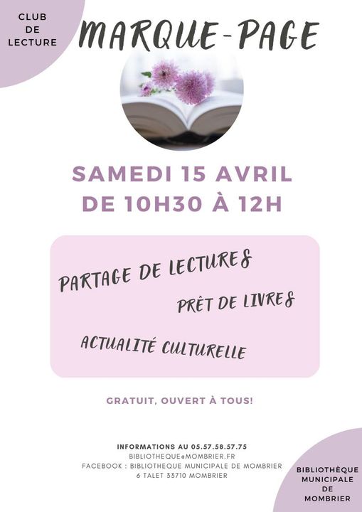 Bibliothèque municipale de Mombrier :
 Ce samedi 20 mai aura lieu la prochaine…