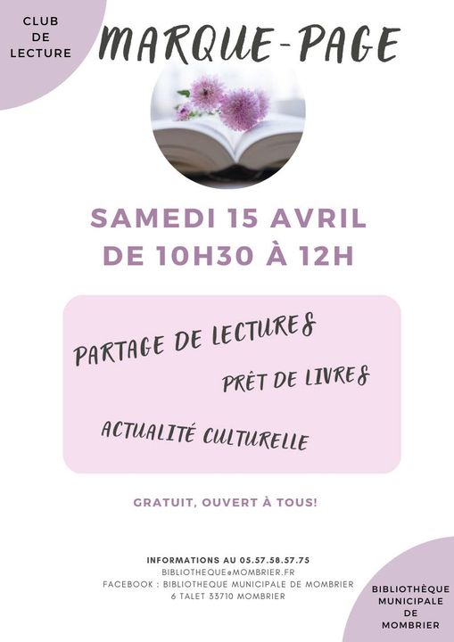 Ce samedi 20 mai aura lieu la prochaine séance de notre club de lecture « marqu…