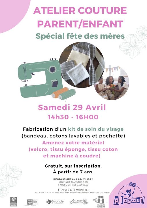 Atelier couture parents-enfants cet après-midi à 14h30, spécial fête des mères…