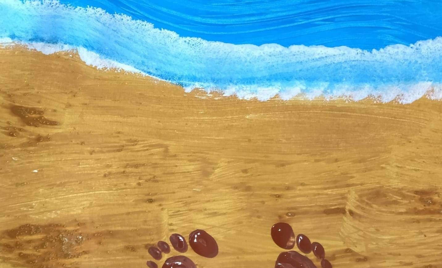 Composition « plage »
 Peinture au sable et empreinte de pieds 
 Rigolo niveau s…