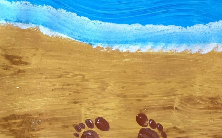 Composition « plage »
 Peinture au sable et empreinte de pieds 
 Rigolo niveau s…