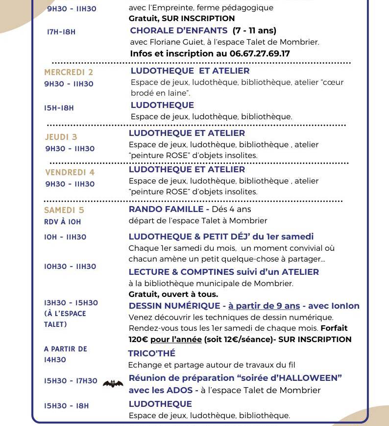 Programme du 1er au 19 octobre.