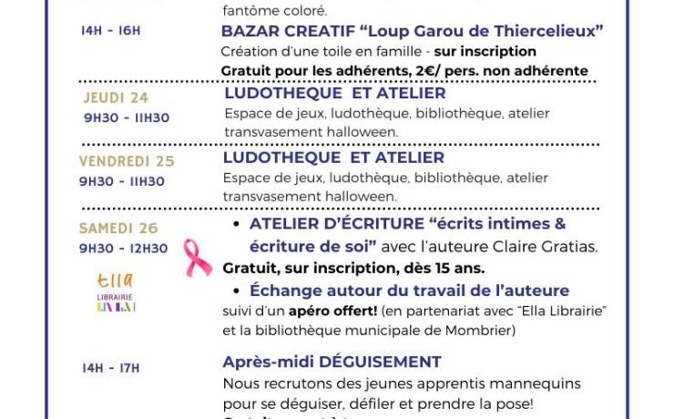 Programme vacances du 22 octobre au 2 novembre
