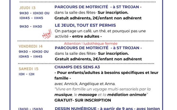 Planning du mois de mars 2025