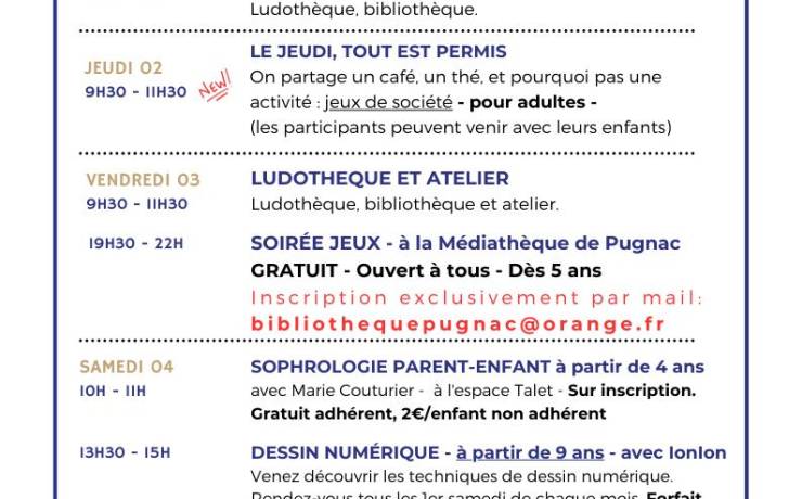 Programme du 30/09 au 19/10.