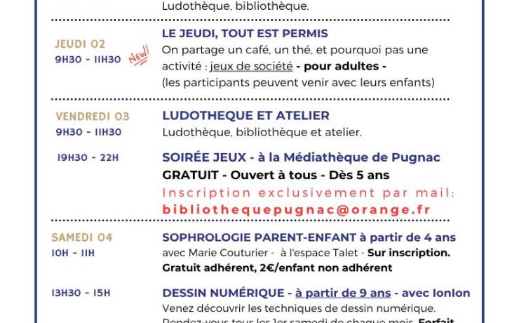 Programme du 30/09 au 31/10.