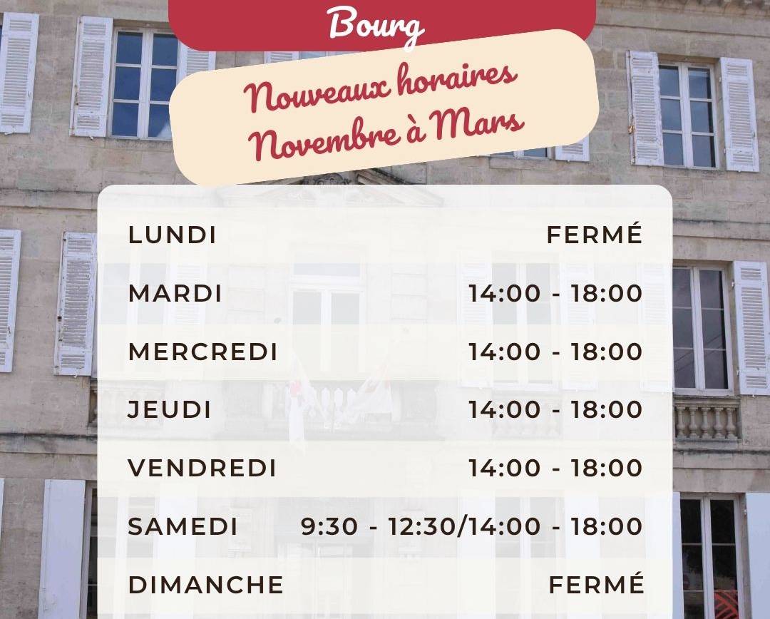 Changement d’horaires pour notre bureau d’accueil à Bourg 
Désormais, notre équi…