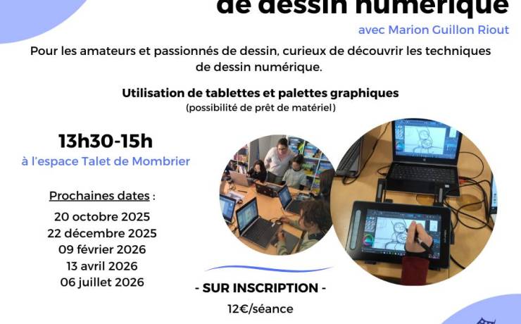 Lundi 22 décembre – Stage découverte du dessin numérique – sur inscription, 12€ …