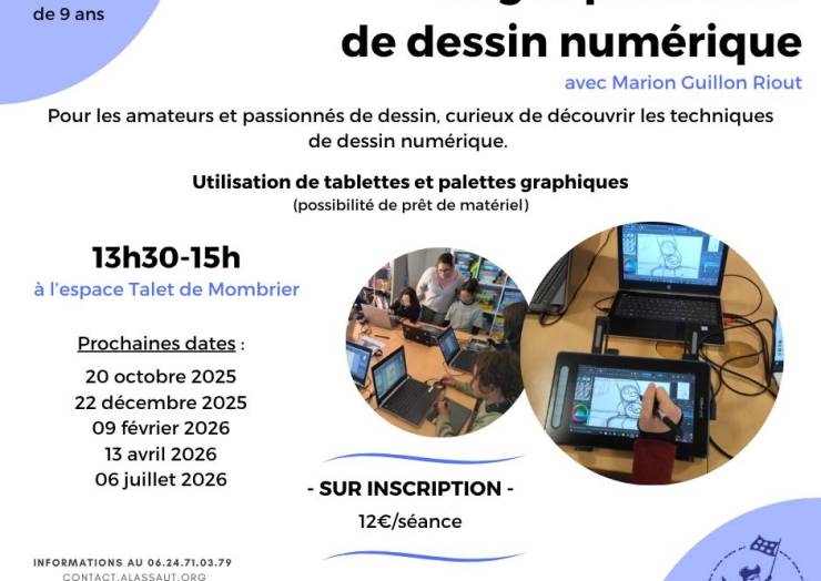 Lundi 13 avril, STAGE DESSIN NUMERIQUE avec IonIon.
Sur inscription, 12€ la séan…