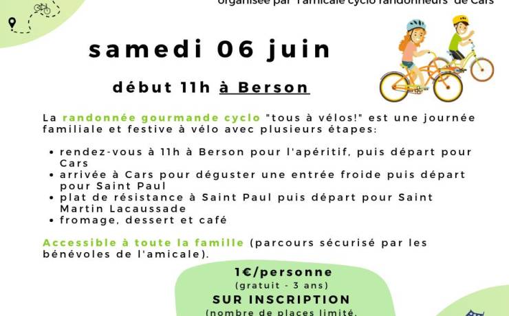 SORTIE « TOUS A VÉLO ! »
SUR INSCRIPTION