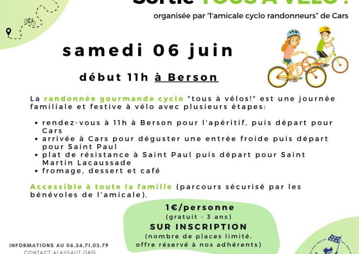 SORTIE « TOUS A VÉLO ! »
SUR INSCRIPTION