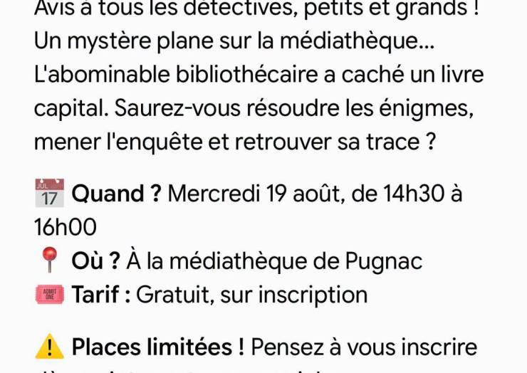 Animation à la médiathèque de Pugnac