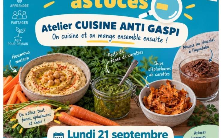 Atelier cuisine  anti gaspi GRATUIT !! Au menu : mousse au chocolat, houmous, pe…