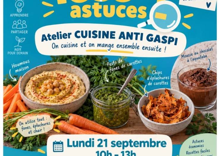 Atelier cuisine  anti gaspi GRATUIT !! Au menu : mousse au chocolat, houmous, pe…
